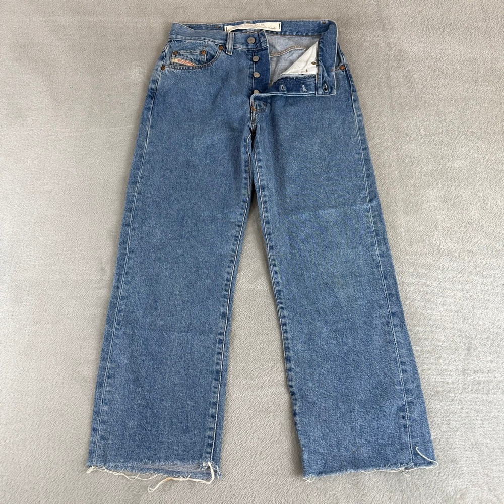 Diesel Keetar Straight Jeans Mens 29x26 Blue Denim Distressed Button Fly Italy